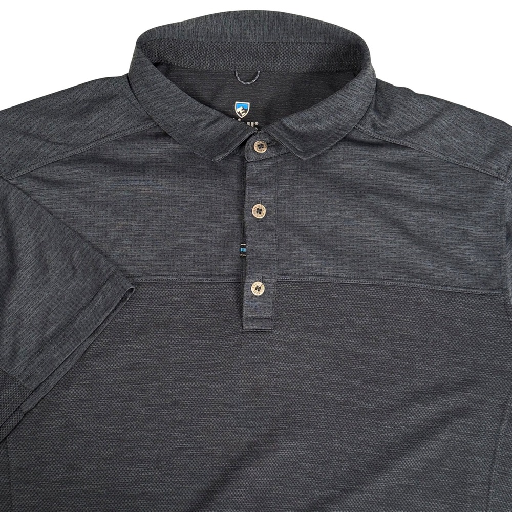 Kuhl Mens L Engineered Polo Shirt Short Sleeve Navy Blue Performance Hiking 7424